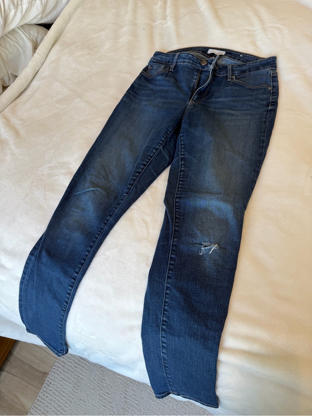 LOFT Dark Blue Skinny Jeans with Subtle Distress